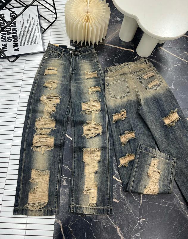   Dài 103cm  LSN  Quần Jean Nữ Ống Suôn Rách Tua Rua 680 - 681 