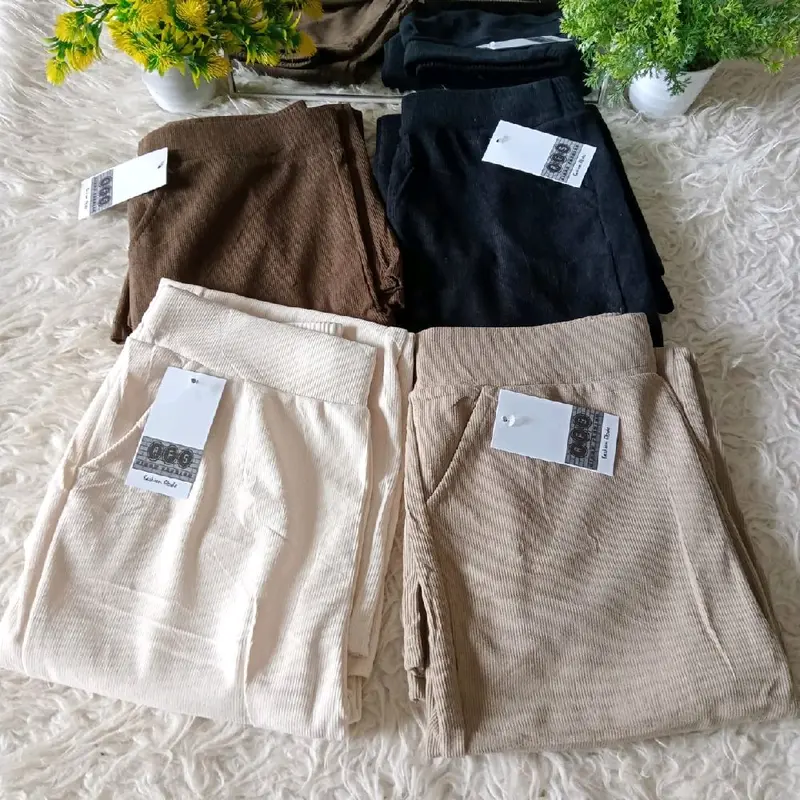 Celana cutbray corduroy Celana pinggang karet Celana wanita dewasa Celana cutbray kekinian bawahan panjang 2