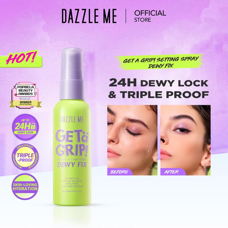 [POPBELA Best Setting Spray 2024 Winner] DAZZLE ME Get a Grip! Makeup Setting Spray Dewy Fix Beauty Protecting 4 X Hydrating Makeup Mist Flawless Lightening Primer Water Tahan 24 JAM 8