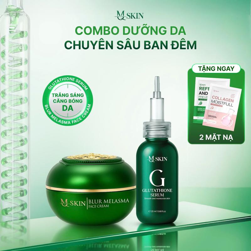 MQSKIN TẶNG 2 NẠ COMBO DƯỠNG DA CĂNG BÓNG VÀ TRẮNG SÁNG VỚI SERUM GLUTATHIONE VÀ KEM DƯỠNG TRẮNG