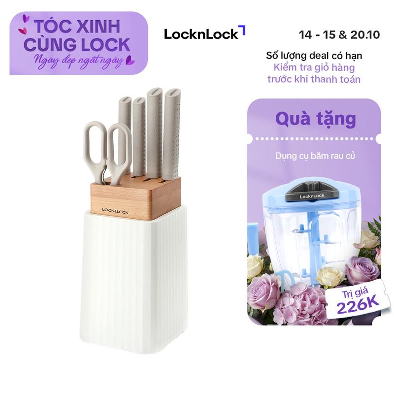 Bộ dao 6 món Lock&Lock (4 dao, 1 kéo, 1 hộp đựng dao) - màu trắng - CKK802