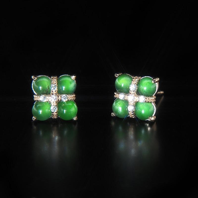 Product Introduction of 925 silver Ear studs Natural jadeite Four  leaf  clover shape Diamond  decorated Fashion accessories Anti  oxidation Warm and fine texture Exquisite and elegant Suitable for various occasions Skin  friendly 1