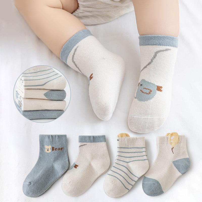  Tất Trẻ Sơ Sinh Thiết Kế Hoạt Hình Sọc Chất Liệu Cotton Mềm Mại 4 Đôi   Lô Thích Hợp Cho Bé Gái Và Bé Trai Tất Trẻ Em Tất Ống Giữa Mùa Xuân Và Mùa Thu Cho Trẻ Mới Biết Đi Và Trẻ Em 