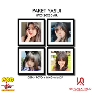 (4 PCS)  8R 20X20 + BINGKAI MDF Dipasang di Dinding Modern foto frame Dekorasi Bukan Musiman dinding Rectangle dinding