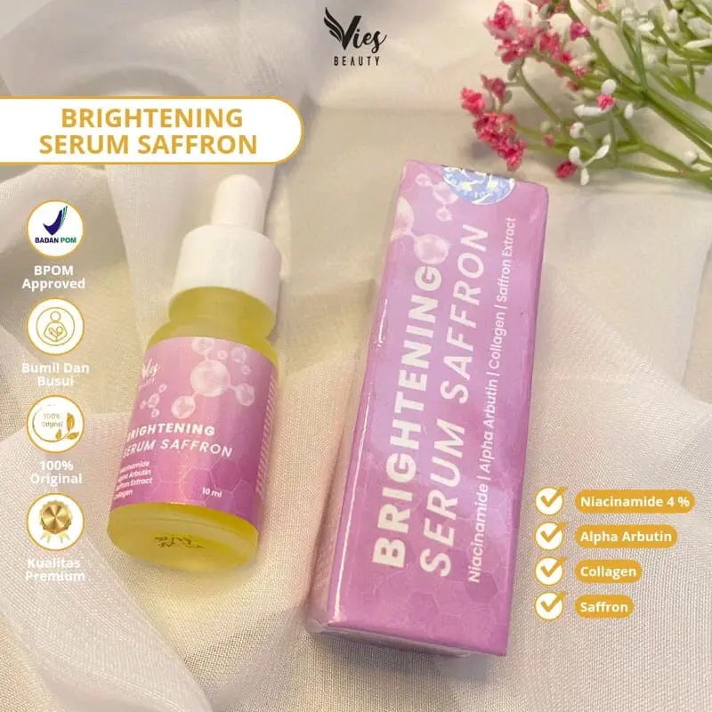 (04) Serum Wajah Glowing Saffron Vies Mencerahkan Kulit dengan Aloevera, Vitamin C & E - Kotoran, Kerutan, Extract, Berminyak