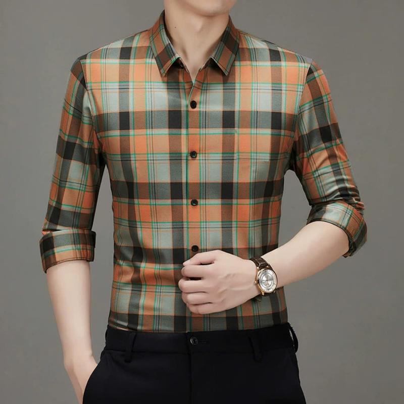 Áo sơ mi nam dài tay caro  Mẫu PT55, sơ mi nam chất kate lụa cao cấp Hàn Quốc phong cách mới trẻ trung cực hot Menswear  Shirt Kem Shirt 4