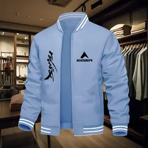 Jaket Varsity Bahan Tebal Dan Lembut Eiger kirka japan teks hitam - Jaket boomber varsity katun fleece pria wanita unisex