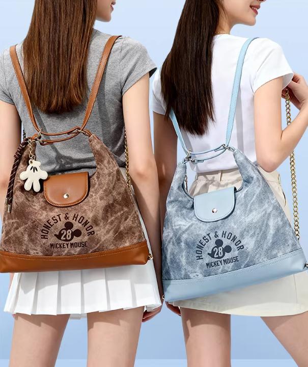 [HK Fashion  X Disney Mickey Koleksi Tas Bahu Wanita yang Dapat Beralih ke Tas Ransel - Tas Wanita Kapasitas Besar]