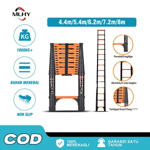 MLHY Tangga Teleskopik 4.4/5.4/6.2/7.2/8M/9M Lipat Aluminium Telescopic Single Ladder Rumah dan portabel