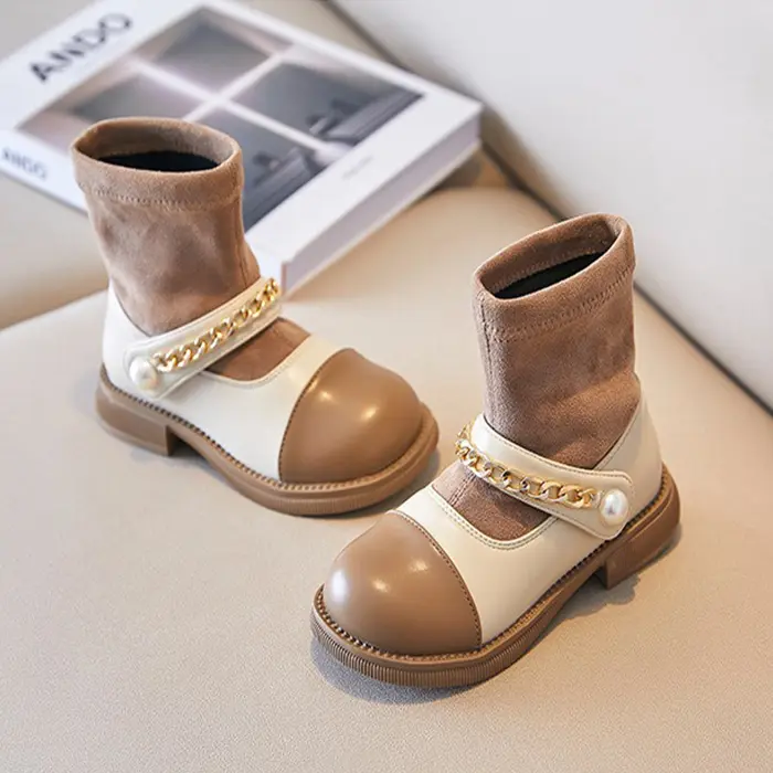 Sepatu Boots Anak Perempuan Beludru Rantai Import Premium Murah (SS178) 4