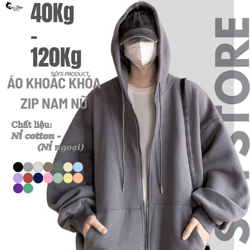 40-120KG Áo Khoác Nam Nữ Bigsize Nón To - Tay Dài - Giữ Ấm - Chống Nắng Sói Store - Menswear Hoodie Zip Có Túi Trong Top Dài Tay aokhoac Jacket Đen
