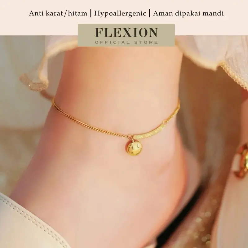 Flexion - Gelang Kaki Wanita Bahagia - Titanium Steel - Anti Karat/Hitam/Luntur - Aksesoris dan Perhiasan Fashion Korea Aesthetic Senyum - Stainless Steel 316L - 18K Gold Plated 0
