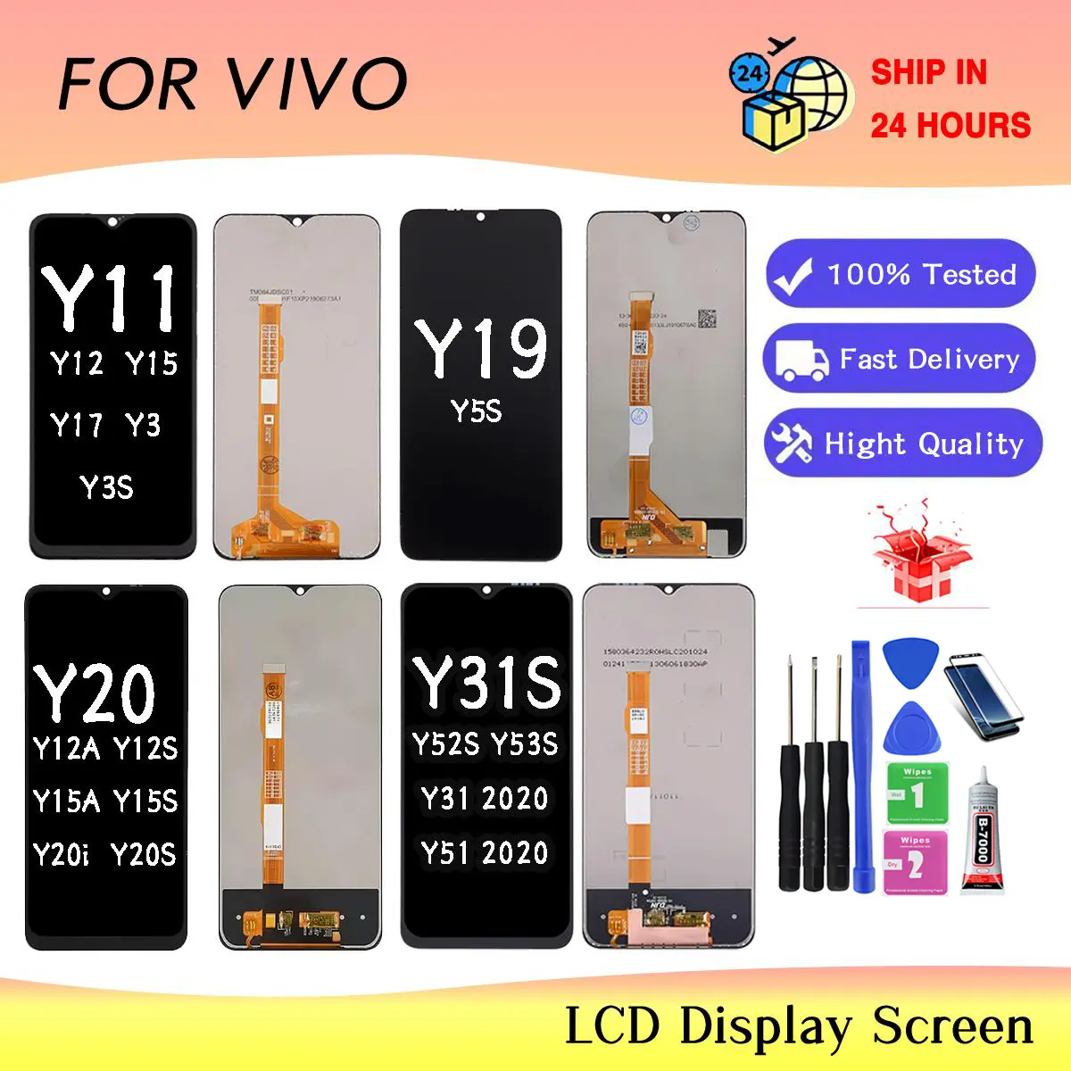 Penggantian Skrin Sentuh LCD, 100% Diuji untuk VIVO Y11 / 1906, Y12 / 1904, Y15 / Y17 / Y3 / Y3S, Y19 / Y5S, Y20 / Y12A / Y12S / Y15A / Y15S / Y20I / Y20S, Y31S / Y52S / Y53S / Y31 2020 / Y51 2020, SkyTech