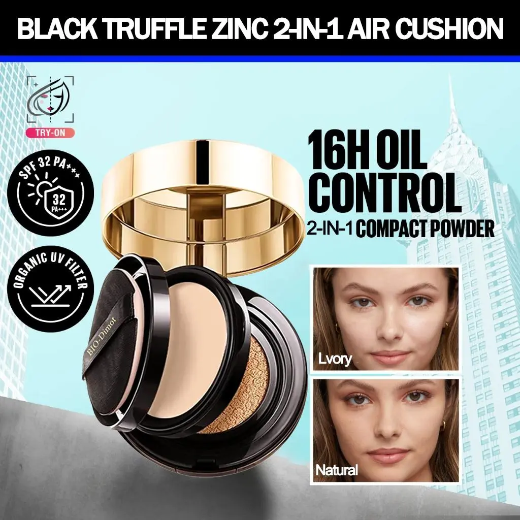 Kem Nền Đệm Khí Kẽm Truffle Đen, 10g + 7g, Lì Hoàn Hảo, Kiểm Soát Dầu, Phấn Phủ 2 Trong 1, Kem Che Khuyết Điểm Làm Trắng, Lâu Trôi, Không Thấm Nước, Che Phủ Hoàn Toàn, Đệm Khí, Làm Sáng Tự Nhiên, Kem Đệm BB, Mỹ Phẩm Nữ