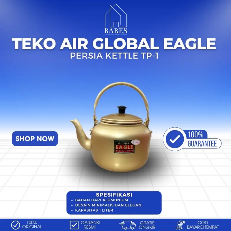 ￼Teko Alumunium Emas 1 Liter Teko Persia TP-1 Eagle 1000ml 0