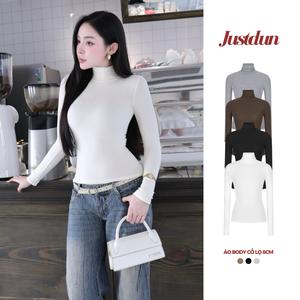 Áo cổ lọ 8p dài tay cổ cao 8cm co giãn chất cotton mịn dày dặn Justdun C20