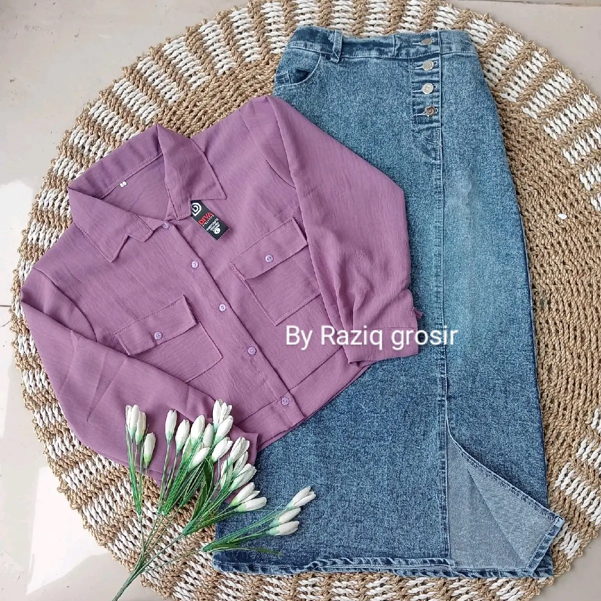 Setelan Anak Perempuan Miva Blus Crop Crincle Rok Span Kancing Fashion