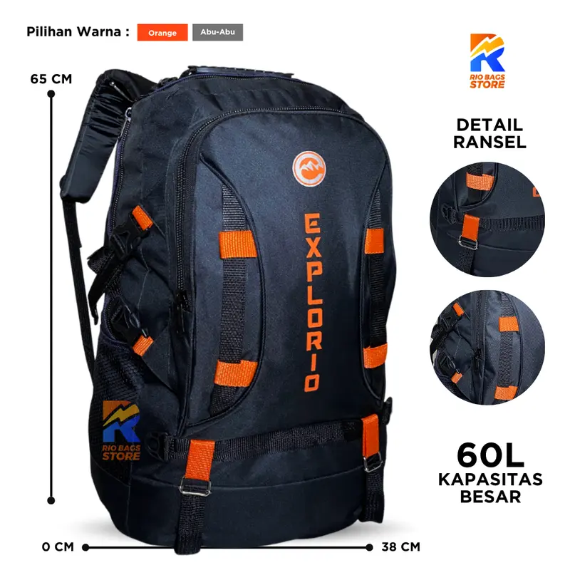EXPLORIO - Tas Ransel Pria Jumbo Backpack 60L / Tas Ransel Carrier Unisex Pulang Kampung 0