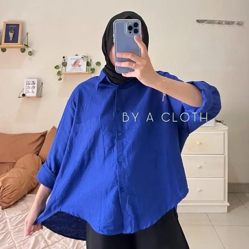 Atasan Wanita Kemeja Olive Lengan Panjang Polos Premium 5