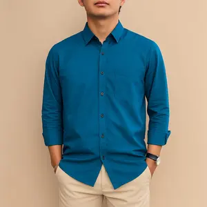 Kemeja Polos Emerald Blue Pria Lengan Panjang Sigaret Baju Cowok Cigaret Slimfit Basic Tebal Nyaman Premium Ukuran S M L XL XXL 3XL Koleksi Terbaru Dengan Kerah V-Neck