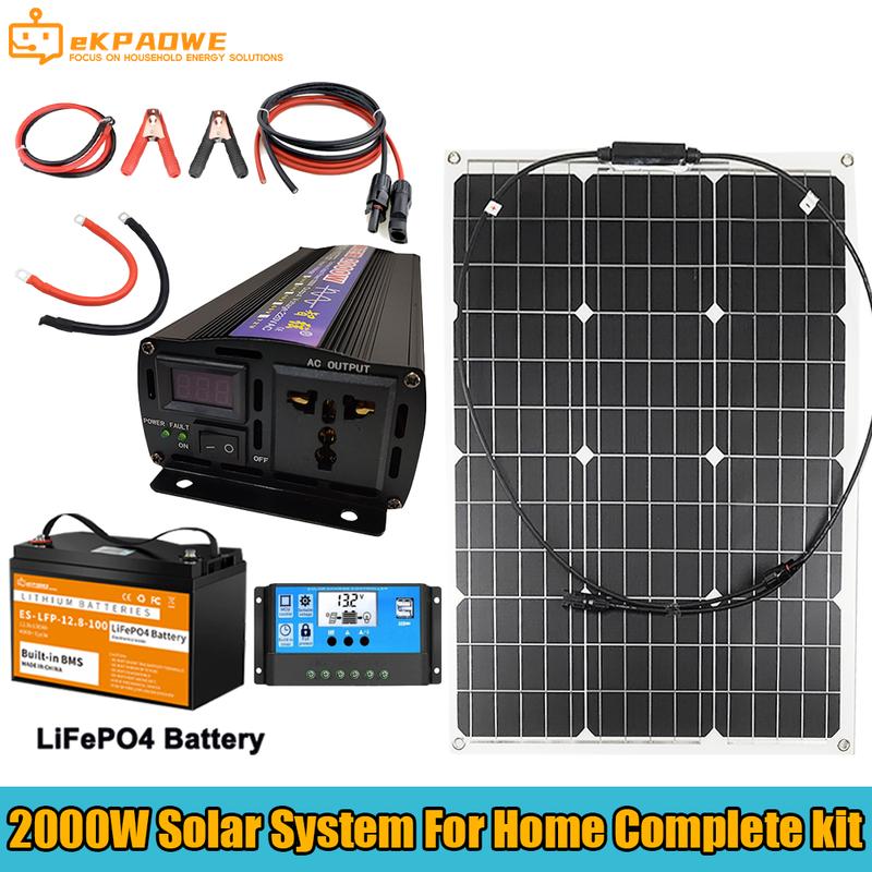 Solar System For Home Complete Kit 2000w 2KW 110v 220V Battery Pure ...