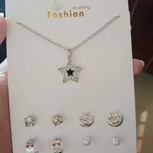 Anting Kalung Satu Set 5 Pasang Perhiasan Moulded Plastic Anti Karat Wanita Korea Piercing Jewelry Earrings Necklace SIlver Gold Premium Fashion