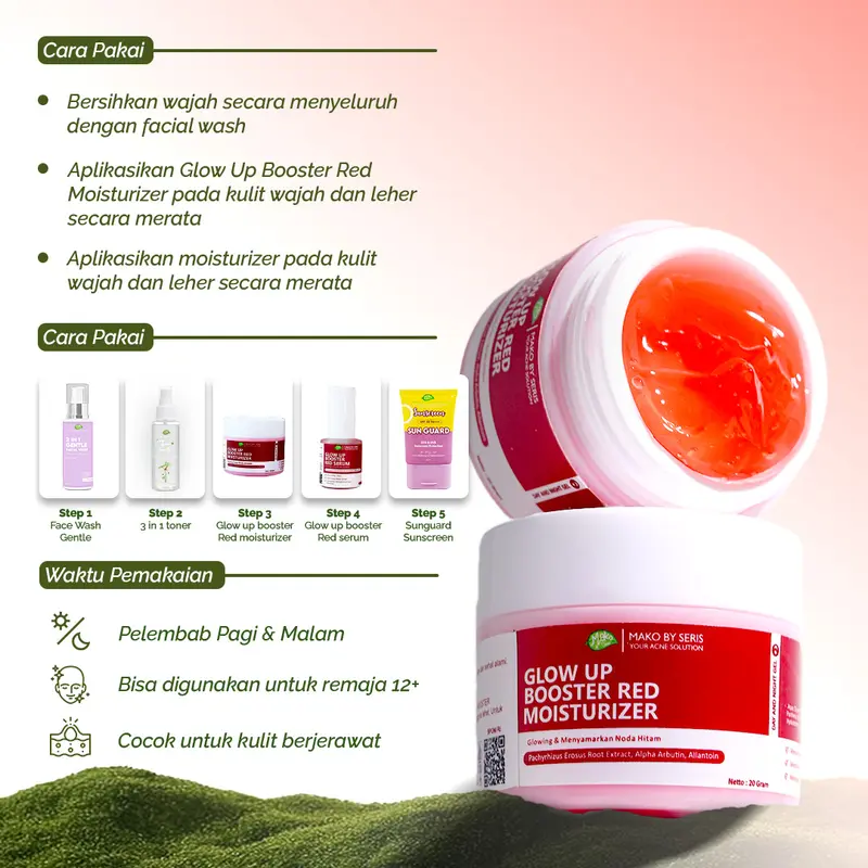 Mako by Seris - Combo 2 Produk Moisturizer Fresh Glowy Day Night Cream Glow Up Booster Acid Facial Pelembab Perawatan Pencerah Kulit Mencerahkan Jerawat Flek Hitam Muka Wanita 5