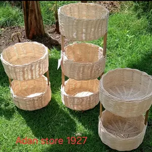 Rak Tempat Bawang/ bumbu dapur bahan Rotan Susun 2 diameter 16 dan 20 cm