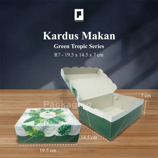 Box Nasi Kotak Motif Green Tropical Dus Catering Wadah Roti Kue Makanan Per 10 Pcs 2