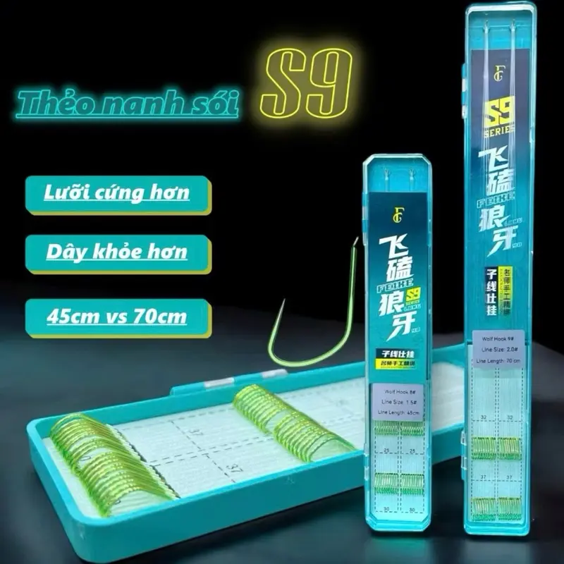 Thẻo buộc sẵn lưỡi nanh sói, thẻo câu đài nanh sói không ngạnh hộp 20 cặp thẻo, chuyên rô phi, chép riếc TC1 Fishing Bắt Cá