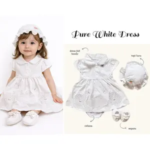 BUNNY PURE WHITE Dress Set Baju Aqiqah Setelan Rok Topi Bonnet Bordir Sepatu Pergi Lucu Fashion Anak Bayi Perempuan Cewek sweety boho amirah farah cecile