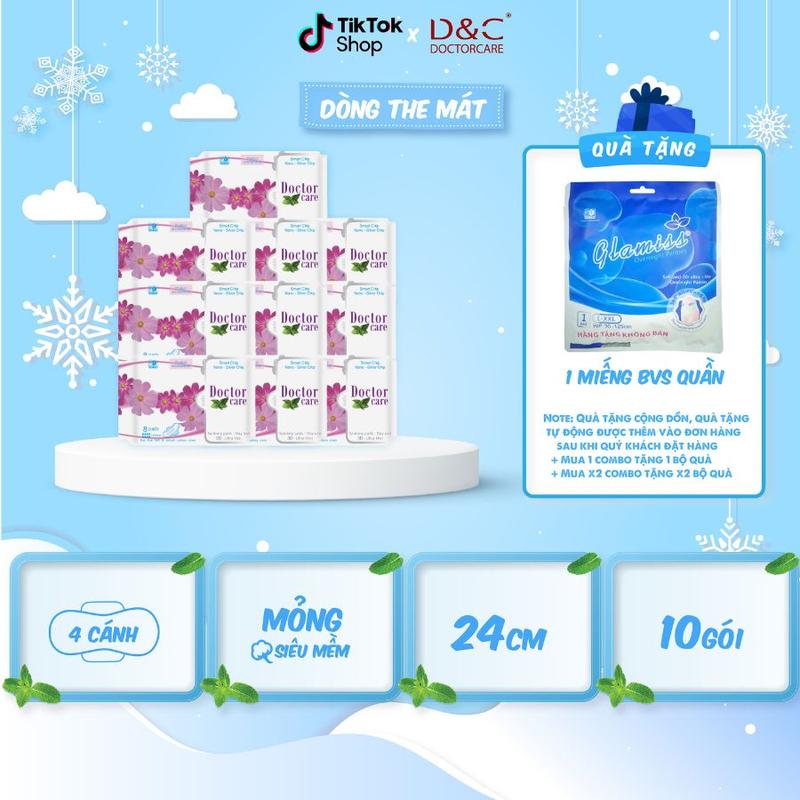  Combo 10 gói Băng vệ sinh D&C Doctor Care ban ngày mát lạnh 24cm - băng vệ sinh doctor care chính hãng    Tặng 3 Gift 1 miếng BN  