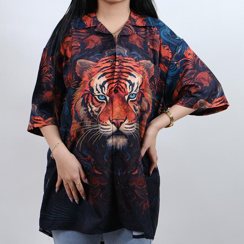 Baju KEMEJA KEKINIAN PRIA WANITA DOWEAR MOTIF HARIMAU HIJAU 251 Printing 0