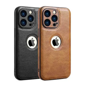 CrashStar Show Logo Hole Leather Soft Shockproof Phone Case For iPhone 17 16 15 14 Pro Max Plus 13 12 11 Pro Max X XR XS Max Luxury Business Style Phone Cover Solid Color Phone Casing Skin
