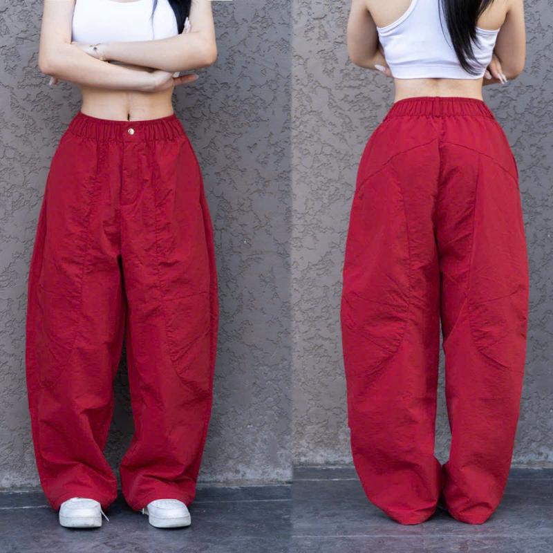 NV UPDATE - Đỏ burgundy Quần Harem Nữ Parachute Pants BigSize Gladimax,Quần Gió Nhăn 4 túi Dáng Thụng Gladimax bản đầy đủ full năng động Women Đen