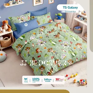 JJ BEDCOVER - BedCover Set Lengkap + Sprei - Two Tone - Bahan Microtex Disperse - MOTIF TOY STORY GREEN
