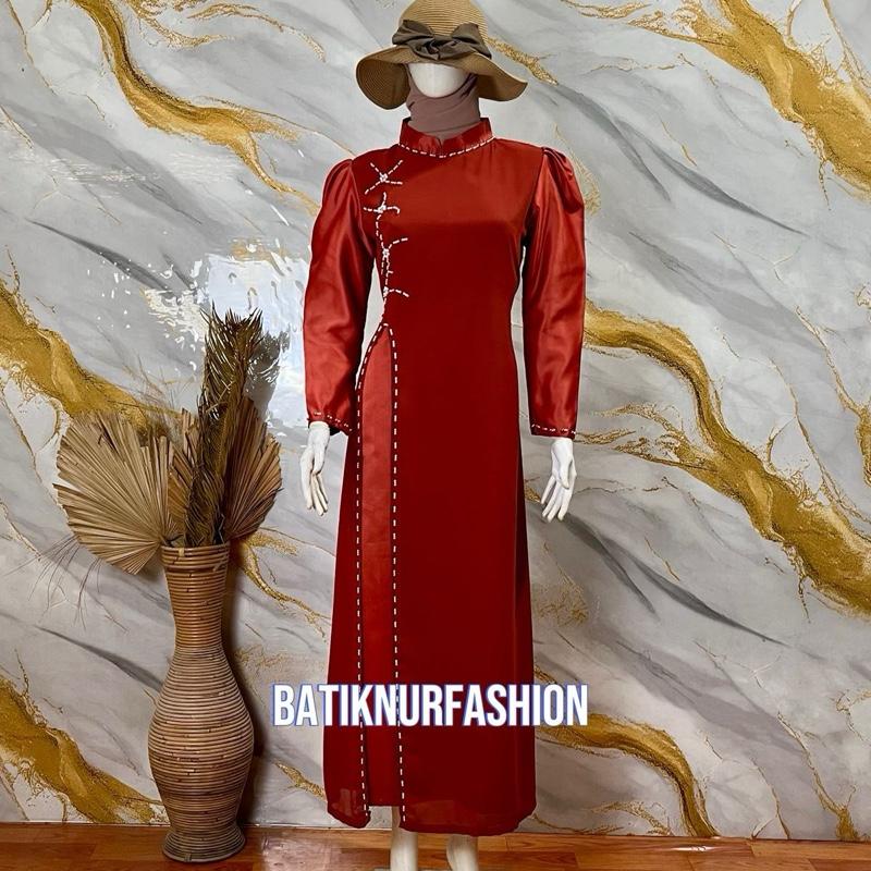 Batiknurfashion.(COD) Nadia dress mewah kondangan // bridesmaid// Gaun mewah// baju kondangan wanita 2024 // Bajukondangan mewah dan elegan// ootd// baju kondangan warna burgundy // Ootd berhijab //bridesmaid dress  Gamis  Pesta Wanita 4
