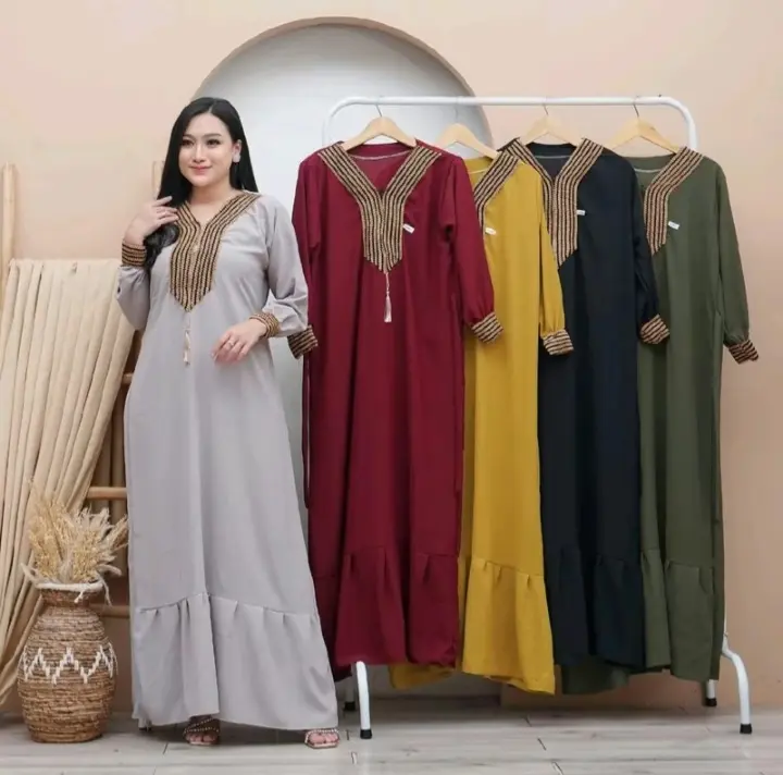 GAMIS TERBARU 2025 DRESS SULTAN MASA KINI//dress abaya sultan// gamis midi muslim Wanita Dewasa Dewasa Remaja Pesta Maxi Mewah Lebaran Kondangan Rayon Syari Crinkle 4
