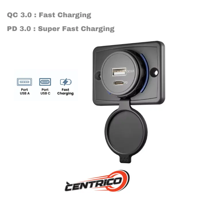 USB Charger 12V QC PD Dual Port USB-A & Type C Fast Charge / USBKGG007-GKT
