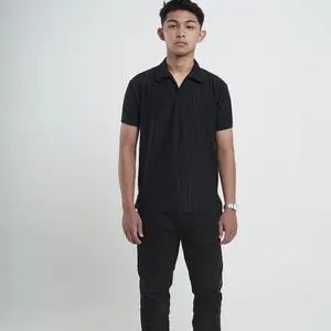 Kaos Polo Pria Korean Knit Baju Polo Shirt Pria Salur Besar Dengan Cutting Slim Fit Kerah Pendek Casual Navy Material Korean Knitting Desain Salur Besar Bahan Halus Tidak Gatal