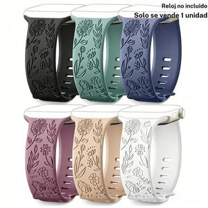 Brazaletes con grabado floral compatibles con correas para Apple Watch para mujeres y hombres, correa deportiva de silicona suave con patrón de flores lindas para iWatch Series 1-10, Ultra, SE