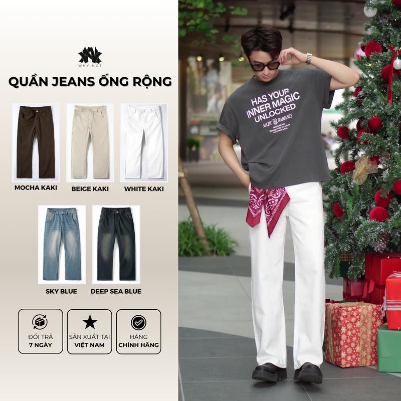 [WHY.NOT] Quần Suông Trắng Kaki Denim Why Not - Quần Jean Trắng - Quần Suông Sky Blue Túi Chéo - Quần KaKi Nam Nữ