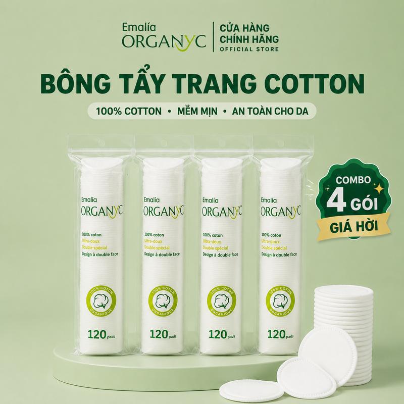 TUN PHẠM Bông tẩy trang Emalia Organyc 120miếng/bịch cotton tự nhiên giú