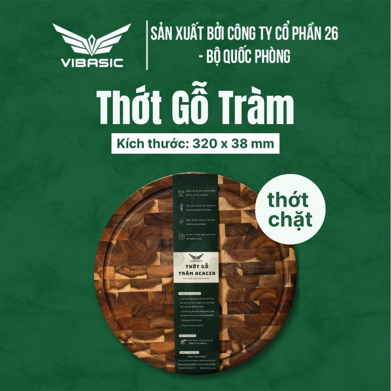  Thớt gỗ tràm keo Vibasic ghép dựng block kích thước 320x38mm thớt tròn dùng để chặt 