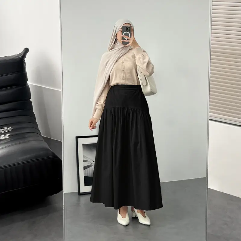 YEPPUOUTFIT - Nanda Skirt | Basic Bawahan Rok Wanita Panjang Muslim Adem Nyaman Girly Outfit Casual Hijab Style Katun Serut 6
