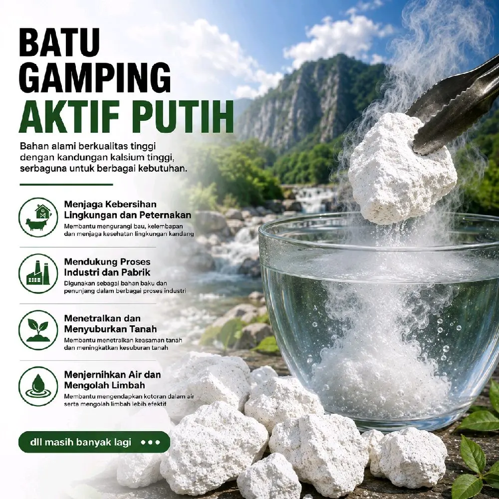 Batu gamping aktif 1kg batu kapur sirih putih