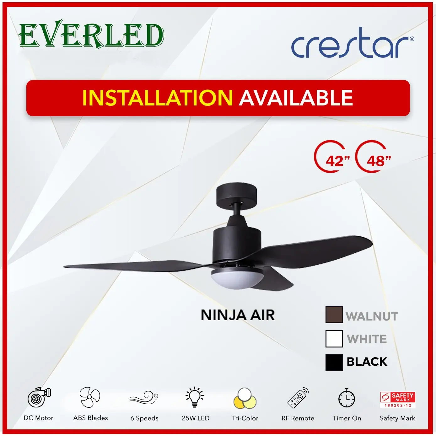 [Installation Available] CRESTAR Ninja Air 42" / 48"  (with 20W Tri-Color Light and Remote)