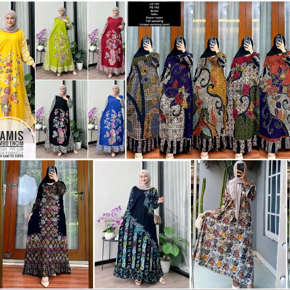 Baju gamis wanita jumbo ld 120-125setorjoan multicolor  Kombinasi  Motif batik tulis  Cantik murah bisa cod Muslim Panjang Syari Dress Menyusui Variasi Nyaman tali Samping lengan Karet