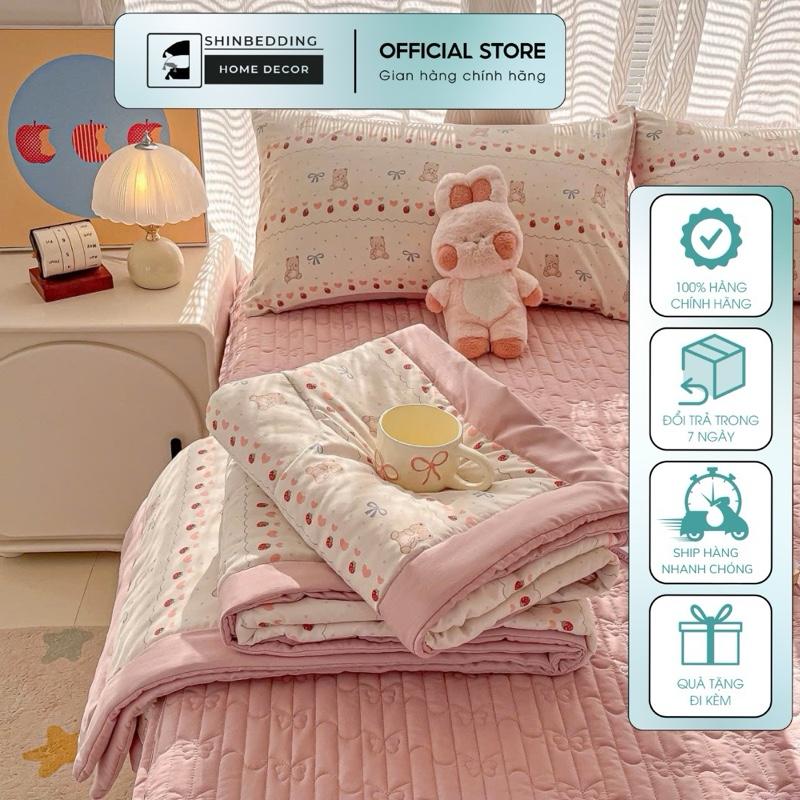 Bộ Đũi Thô Chăn Trần , Ga Trần Bông Shinbedding 4 món mềm mại bộ chăn ga gối nệm cute trần bồng chun đồng tiền đỏ thoáng khí ga giường nơ gagiuong mua giặt máy đầu gấu trắng