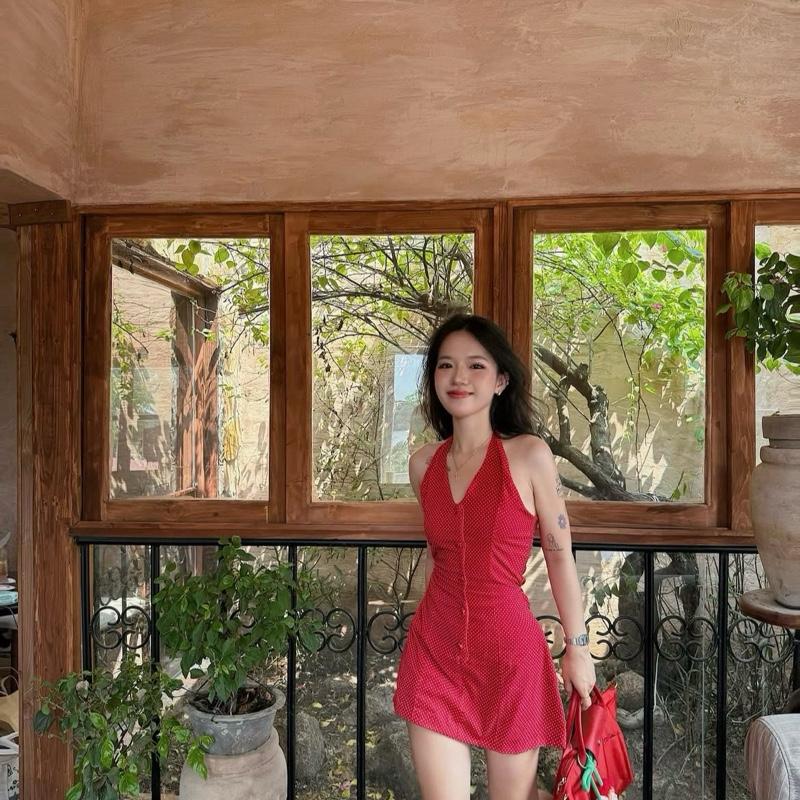 Byinah- Dora Dress váy đỏ chấm bi vintage 3